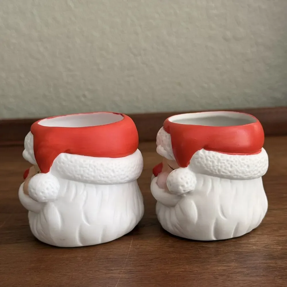 Hallmark Ceramic Santa Claus Head Votive Candle Holder MCM Pair Of VTG 1970s